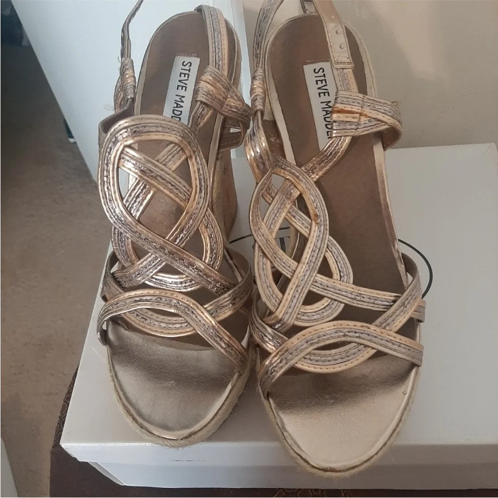 Steve Madden Gold Strappy wedge heels